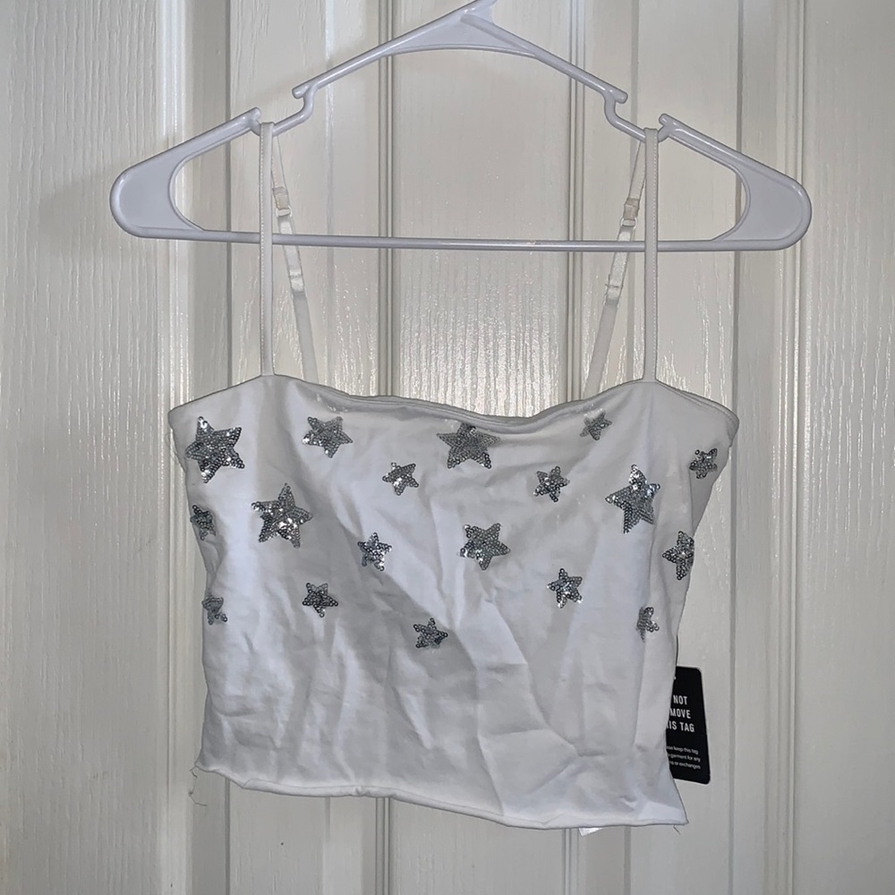 white & silver stars Express crop top, size XS